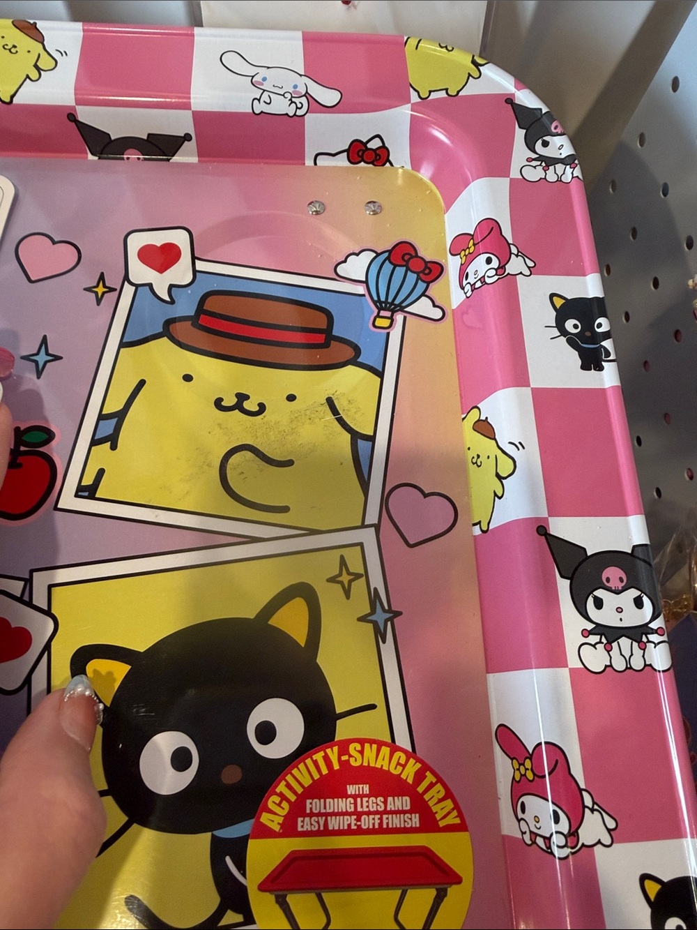 Sanrio Pink and White Checkerboard Snack Tray with Pompompurin & Friends
